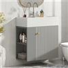YLSZHY Mobile da bagno sospeso da 55 cm, con lavello in ceramica, moderno mobile da parete con anta scanalata e ripiano aperto, per bagno di casa, piccolo spazio, senza rubinetto (grigio)