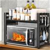 ZLPBAO Mensola Microonde Estensibile, Regolabile Due Livelli Microonde Scaffale, Scaffale Salvaspazio Acciaio Carbonio Ripiano Contatore Cucina Organizzatore Ripiani, Scaffale Cucina con 6 Ganci