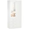 HOMCOM Armadio Moderno Guardaroba 2 Ante con Specchio 80x50x180cm Bianco