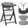 Bebeconfort Timba 2 con Cuscino, Seggiolone Pappa Evolutivo in Legno, 6+ Mesi, Fino a 110 kg, Sedia Evolutiva Ergonomica, Regolabile in Altezza, Vassoio Amovibile, Grey Mist