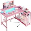 Bestier Scrivania a Forma di L con Prese di Corrente e Luci a LED Scrivania ad Angolo con Ripiani Scrivania per Computer Reversibile con Ganci per Casa Ufficio Camera da Letto Piccolo Spazio 106,5 cm