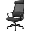 MELOKEA F008 Sedia da Ufficio Ergonomica Direzionale Schienale Alto in Rete Ultra Traspirante. Supporto Lombare Ortopedico a S Certificato EN 1335 e Poggiatesta 6cm Regolabile. Carico 150kg Nero