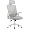 naspaluro Sedia da Ufficio,Con Braccioli Ribaltabili a 90°,Rivestimento in Rete Traspirante, Sedia Girevole a 360° Con Funzione Swing (Con poggiatesta, Gray)