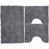 Poligono Set Tappeti Bagno 3 Pezzi in Microfibra, Tappeto Pelo Lungo 50x80 cm, 2 Tappetini Per WC e Water Forma Rettangolare 40X50 cm, Morbido, Antiscivolo, Grigio scuro