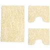 Poligono Set Tappeti Bagno 3 Pezzi in Microfibra, Tappeto Pelo Lungo 50x80 cm, 2 Tappetini per WC e Water Forma Rettangolare 40X50 cm, Morbido, Antiscivolo, Beige