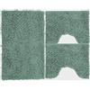 Poligono Set Tappeti Bagno 3 Pezzi in Microfibra, Tappeto Pelo Lungo 50x80 cm, 2 Tappetini per WC e Water Forma Rettangolare 40X50 cm, Morbido, Antiscivolo, Verde acqua
