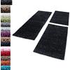 Carpettex Bordo del letto Shaggy tappeto Set di runner 3 pezzi Pila alta Pianura Pila lunga, colore:Antracite, set letto:2 pezzi 60x110 + 1 pz 80x150
