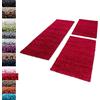 Carpettex Bordo del letto Shaggy tappeto Set di runner 3 pezzi Pila alta Pianura Pila lunga, colore:Rosso, set letto:2 pezzi 80x150 + 1 pz 100x200