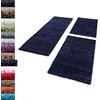 Carpettex Bordo del letto Shaggy tappeto Set di runner 3 pezzi Pila alta Pianura Pila lunga, colore:blu navy, set letto:2 pezzi 80x150 + 1 pz 80x250
