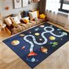 SIMPEX Tappeto Bambini Blu Marino 100x150 cm Spazio Design Moderno Antiscivolo Lavabile Facile Cura Morbido Antiallergico Cameretta