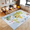 SIMPEX Tappeto Bambini Blu 80x120 cm Mappa del Mondo con Animali Design Moderno Antiscivolo Lavabile Morbido Antiallergico Cameretta