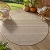Teppium Tappeto Outdoor Rotondo 160 cm Beige, Resistente alle Intemperie e ai Raggi UV, Tappeto per Terrazza Giardino Soggiorno Indoor Outdoor, Stile Boho Scandinavo Robusto