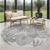 Carpettex Tappeto Outdoor Rotondo 120 cm Grigio, Resistente alle Intemperie e UV, Tappeto Balcone Terrazza Giardino Indoor Outdoor, Design Foglie di Palma robusto