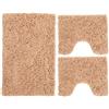 Poligono Set Tappeti Bagno 3 Pezzi in Microfibra, Tappeto Pelo Lungo 50x80 cm, 2 Tappetini per WC e Water Forma Rettangolare 40X50 cm, Morbido, Antiscivolo, Khaki