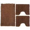 Poligono Set Tappeti Bagno 3 Pezzi in Microfibra, Tappeto Pelo Lungo 50x80 cm, 2 Tappetini per WC e Water Forma Rettangolare 40X50 cm, Morbido, Antiscivolo, Marrone