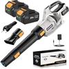 KUZUPRO Soffiatore a Batteria, KUZUPRO Soffiatore per Foglie 21 V con 2 Batterie da 4,0 Ah e Caricabatterie, 240 km/h, 3 Velocità Regolabili, 2 Ugelli e Tracolla per Giardino, Cortile e Terrazza