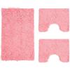 Poligono Set Tappeti Bagno 3 Pezzi in Microfibra, Tappeto Pelo Lungo 50x80 cm, 2 Tappetini per WC e Water Forma Rettangolare 40X50 cm, Morbido, Antiscivolo, Rosa
