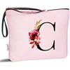Vavabox Beauty case con iniziali personalizzate dalla A alla Z, regalo di compleanno per donne, regalo per sposa, damigella d'onore (C, Rosa)