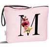 Vavabox Beauty case con iniziali personalizzate dalla A alla Z, regalo di compleanno per donne, regalo per sposa, damigella d'onore (M, Rosa)