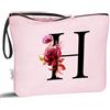 Vavabox Beauty case con iniziali personalizzate dalla A alla Z, regalo di compleanno per donne, regalo per sposa, damigella d'onore (H, Rosa)
