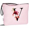 Vavabox Beauty case con iniziali personalizzate dalla A alla Z, regalo di compleanno per donne, regalo per sposa, damigella d'onore (V, Rosa)