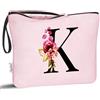 Vavabox Beauty case con iniziali personalizzate dalla A alla Z, regalo di compleanno per donne, regalo per sposa, damigella d'onore (K, Rosa)