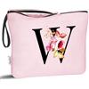 Vavabox Beauty case con iniziali personalizzate dalla A alla Z, regalo di compleanno per donne, regalo per sposa, damigella d'onore (W, Rosa)