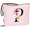 Vavabox Beauty case con iniziali personalizzate dalla A alla Z, regalo di compleanno per donne, regalo per sposa, damigella d'onore (P, Rosa)