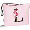 Vavabox Beauty case con iniziali personalizzate dalla A alla Z, regalo di compleanno per donne, regalo per sposa, damigella d'onore (L, Rosa)
