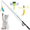 Pawaboo Giochi Interattivi con Piume Rettrattile Bacchette per Gatti, Giocattoli con Piume per Gatti, Bacchette Asta Telescopica con Pesce Libellula Piuma, 4 Pezzi, Colorato