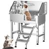 Roomark Vasca Lavaggio Cani Professionale, Bacinella Grande per Cani con Scale, Soffione, Porta Scorrevole, capacità di Carico 50KG, Vasca da Bagno per Animali Medi & Piccoli (Porta Sinistra)