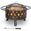 TLSUNNY Braciere con Griglia, Grande Braciere da Giardino con Parascintille & Attizzatoio, Ø 80 cm Bracieri da Esterno per Barbecue, Multifunzionale, Barbecue e Riscaldamento