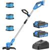 FADAKWALT Tagliabordi a Batteria con 2x 2.0Ah Batterie e Caricabatterie (Azzurro) - Decespugliatore Ultraleggero 1,9kg, Taglio 30cm, 9000RPM, 6 Bobine - Per Bordi Prato e Giardino