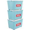 Cetomo 55L*3 Scatole di Stoccaggio con Coperchi, Contenitori in Plastica con Ruote, Clip On, Impilabili, Incastonabili, Organizzatore a Righe per Casa Ufficio, Blu, 55L-3 Pezzi