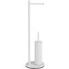 Gedy Mida Piantana Portarotolo e Scopino Bagno Colore Bianco Finitura Opaca, Realizzata con Materiali Acciaio Inox e Cromall, Base Rotonda Ø 20 cm Zavorrata H 66,6 cm, Tazza Interna Removibile