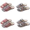 Teceyfeet Set di pantofole unisex in lino, 4 paia di pantofole per ospiti, lavabili etniche, invernali, calde, antiscivolo, ideali per ospiti, famiglia, hotel, viaggi