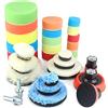 QWORK® 29 Pezzi AutoTamponi per lucidatura, 30 mm 50 mm 80 mm Kit di lucidatura per Trapano, con platorello per Filettatura M14 e adattatori, Kit per lucidatrici per Auto