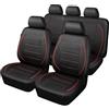 EZVEZS 9 Pezzi di Coprisedili in Pelle per Auto, Set di Coprisedili Completo per Auto a 5 Posti, Colore Rosso