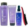 FEI FAN SET STOP YELLOW Antigiallo, Neutralizza Le Sfumature Di Giallo. Per Capelli Biondi, Grigi e Decolorati: Shampoo 400ml + Maschera 190ml + Spray Bifasico 150ml + Spazzola Per Capelli