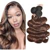 Creuost Extension ondulate di capelli umani brasiliani, non trattati, capelli vergini brasiliani, trama P4/30, castano con riflessi castani, 3 ciocche totali 150 g, per donne, 55, 61 e 66 cm