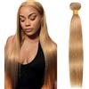 Hxxcoup Straight Bundles Human Hair #27 Honey Blonde Prolungamento Capelli Unprocessed Double Weft Weave Brazilian Remy Virgin Human Hair Extension 100g/bundle 14 Inch