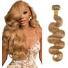 Hxxcoup Body Wave Bundles Human Hair #27 Honey Blonde Prolungamento Capelli Unprocessed Double Weft Weave Brazilian Remy Virgin Human Hair Extension 100g/bundle 20 Inch