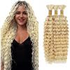 Tuheerst Extension di capelli umani ondulati profondi per trecce, colore #613, biondo chiaro, senza trama, di alta qualità, per trecce bohémien con nodi minimi, 3 ciocche/confezione, 30,5 cm, 30,5 cm