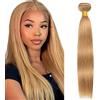 Hxxcoup Straight Bundles Human Hair #27 Honey Blonde Prolungamento Capelli Unprocessed Double Weft Weave Brazilian Remy Virgin Human Hair Extension 100g/bundle 16 Inch