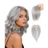 KONFEN Frangetta Finta Toupet Capelli con Clip Donna, Topper Capelli Frangetta, Copertura Naturale Posticci Clips Middle Parting Toupee Protesi per Diradamento e Styling alla Moda, Grigio