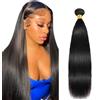 Hxxcoup 22 Inch Straight Bundles Human Hair #1B Natural Black Prolungamento Capelli Unprocessed Double Weft Weave Brazilian Remy Virgin Human Hair Extension 100g/bundle