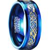 083BASE Anello da uomo in tungsteno con motivo drago, larghezza 8 mm, inserto con zirconi, disponibile in blu, nero e rosso, anello in carburo di tungsteno per uomini, 66（21.5）