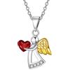 AOBOCO Collana Angelo Custode Collana in argento Sterling 925 con cristalli, regali di battesimo, comunione e compleanno per ragazze e bambini (rosso)