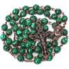 Nazareth Store Collana rosario con perline in pietra naturale Design in rame antico Medaglia del suolo sacro e croce in sacchetto di velluto - Rosari cattolici Terra Santa Gerusalemme (Malachite Verde)