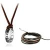 XHBTS Collana con ciondolo a forma di anello con incisione, con catena in pelle marrone e braccialetto, metallo, pelle